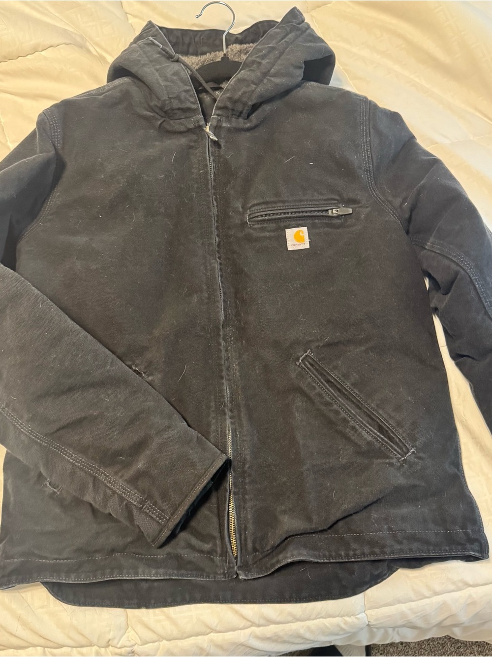Carhartt Black Canvas Jacket with Gold Logo Patch